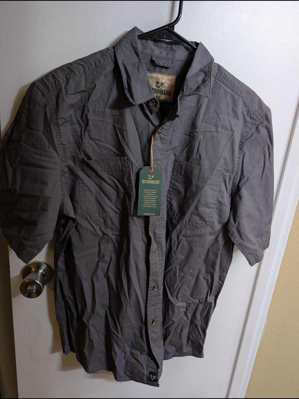Outdoor Life Men’s Short-Sleeve Button-Down Shirt — Charcoal Gray